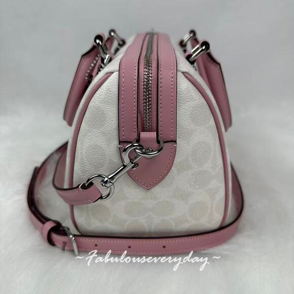 Coach Rowan Satchel Crossbody Bag In Signature Canvas/Chalk/Carnation CV961 NWT - Picture 2 of 9